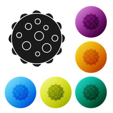 Beyaz arkaplanda siyah virüs simgesi izole edildi. Corona virüsü 2019-nCoV. Bakteri ve mikroplar, hücre kanseri, mikrop, mantar. Simgeleri renk daire düğmelerine ayarla. Vektör İllüstrasyonu
