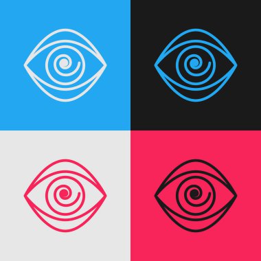 Pop sanat çizgisi Hipnoz simgesi renk arkaplanında izole edildi. Hipnotize edici göz ile insan gözü. Vektör İllüstrasyonu