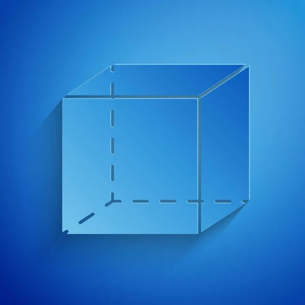 Corte Papel Figura Geométrica Icono Cubo Aislado Sobre Fondo Azul — Archivo Imágenes Vectoriales