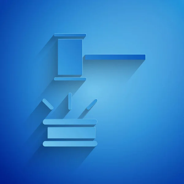 Paper Cut Judge Gavel Icon Isolated Blue Background Gavel Adjudication — ストックベクタ