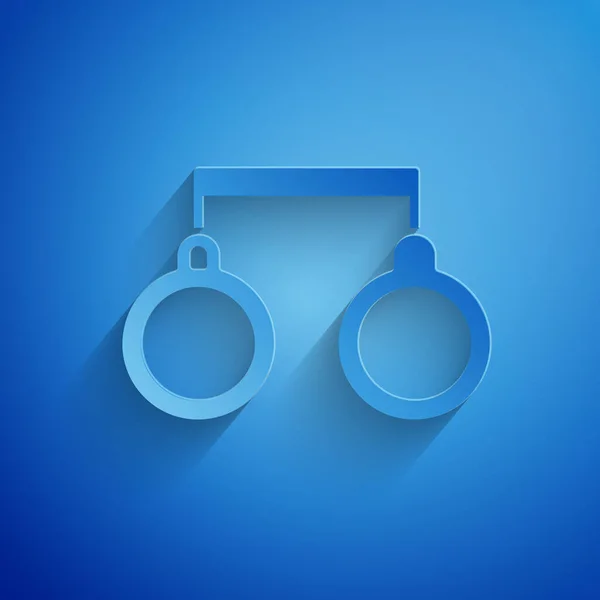 Paper Cut Handcuffs Icon Isolated Blue Background Paper Art Style — ストックベクタ