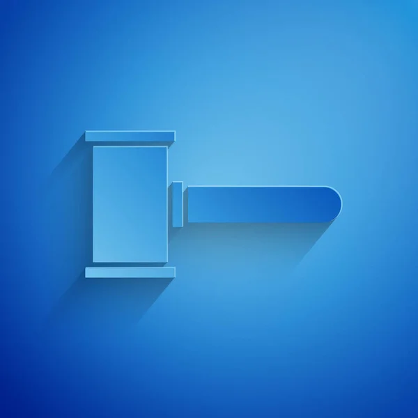 Paper Cut Judge Gavel Icon Isolated Blue Background Gavel Adjudication — ストックベクタ