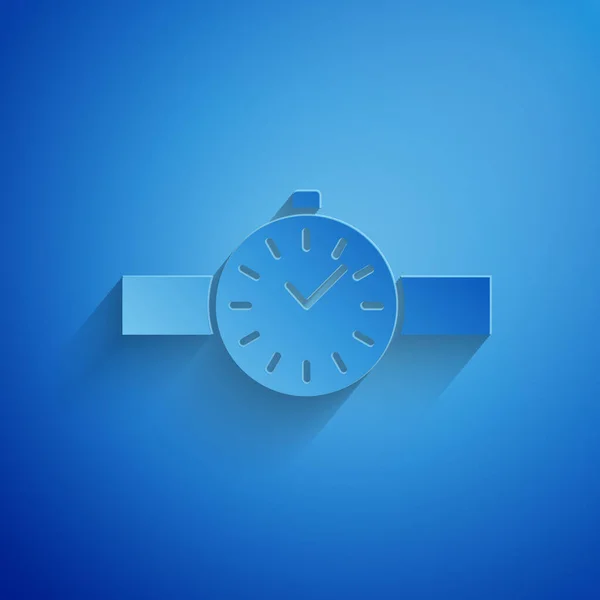Papel Corte Ícone Relógio Pulso Isolado Fundo Azul Ícone Relógio — Vetor de Stock