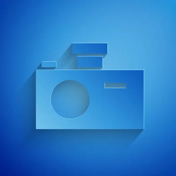 Paper Cut Photo Camera Icon Isolated Blue Background Ikon Kamera - Stok Vektor