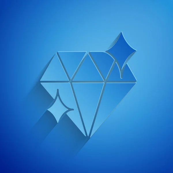 Corte Papel Icono Diamante Aislado Sobre Fondo Azul Símbolo Joyería — Archivo Imágenes Vectoriales