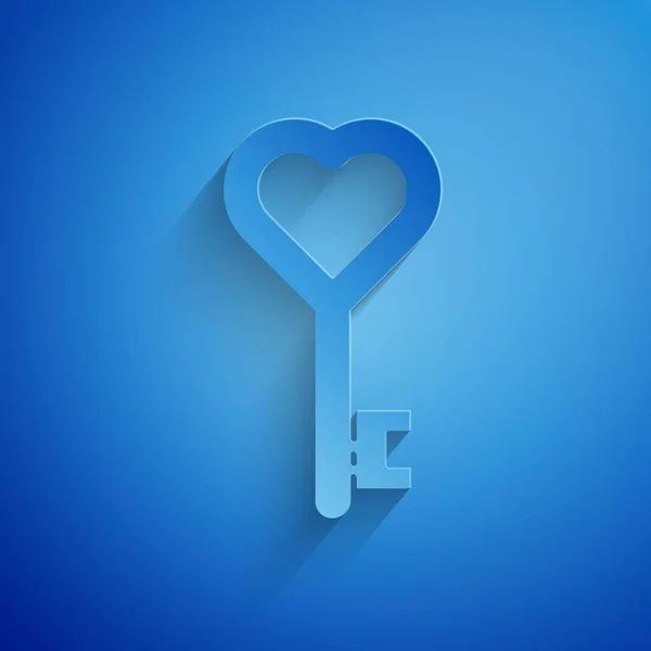 Kağıt Kesiği Anahtar Mavi Arkaplanda Izole Edilmiş Kalp Şekli Simgesi — Stok Vektör