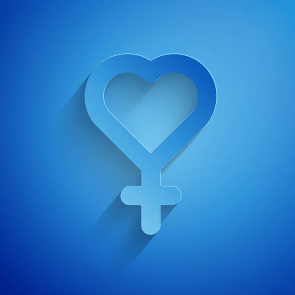 Corte Papel Icono Símbolo Género Femenino Aislado Sobre Fondo Azul — Archivo Imágenes Vectoriales