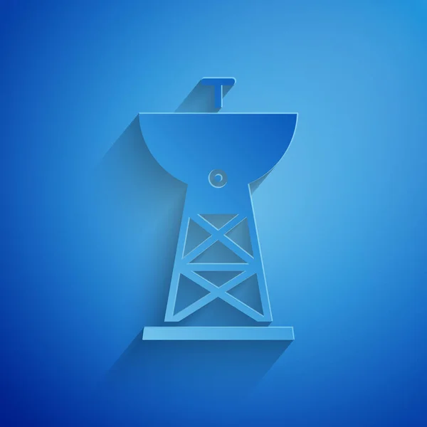 Carta Tagliata Icona Piatto Satellitare Isolato Sfondo Blu Antenna Radio — Vettoriale Stock