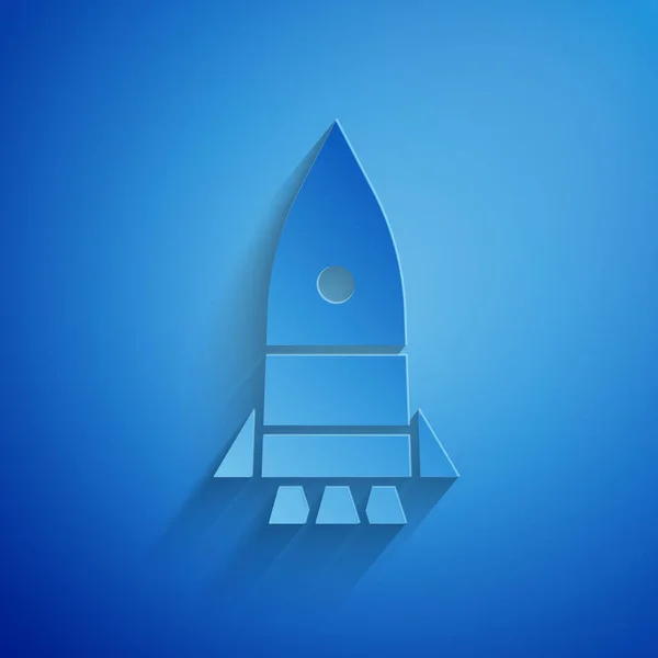 Χαρτί Έκοψε Εικονίδιο Του Πλοίου Rocket Απομονωμένο Μπλε Φόντο Διαστημικό — Διανυσματικό Αρχείο