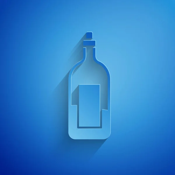 Paper Cut Bottle Wine Icon Isolated Blue Background Paper Art — Stock Vector