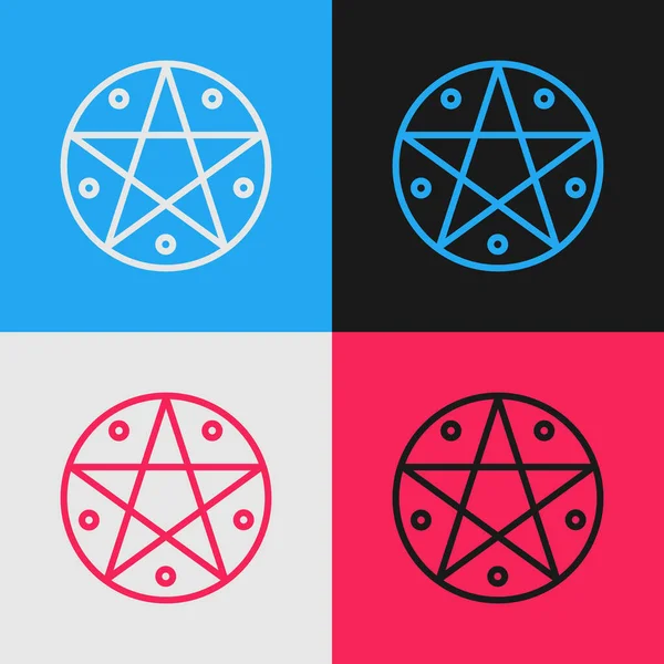 Pop Art Line Pentagrama Icono Círculo Aislado Sobre Fondo Color — Vector de stock