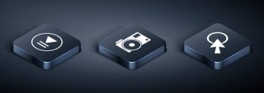 Isometric Geri sar, Arrow imleci ve fotoğraf makinesi simgesini ayarla. Vektör