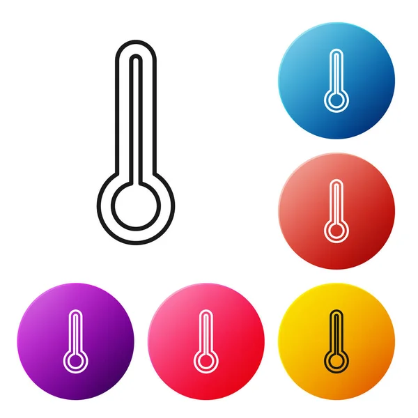 Zwarte lijn Medische thermometer voor medisch onderzoek pictogram geïsoleerd op witte achtergrond. Stel pictogrammen kleurrijke cirkel knoppen. Vector Illustratie — Stockvector