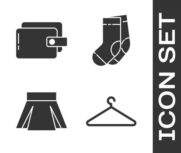 Set Percha armario, cartera, falda y calcetines icono. Vector — Vector de stock