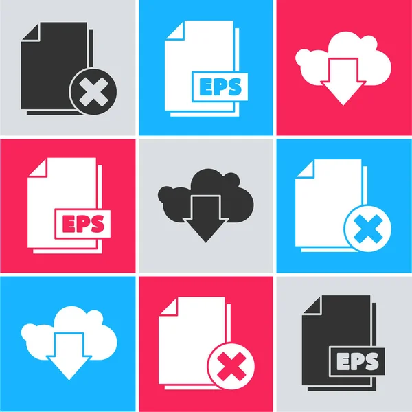Définir Supprimer le document de fichier, le document de fichier EPS et l'icône de téléchargement Cloud. Vecteur — Image vectorielle