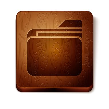 Beyaz arka planda izole kahverengi belge klasör simgesi. Muhasebe bağlayıcı sembolü. Defter tutma yönetimi. Ahşap kare düğme. Vektör Illustration