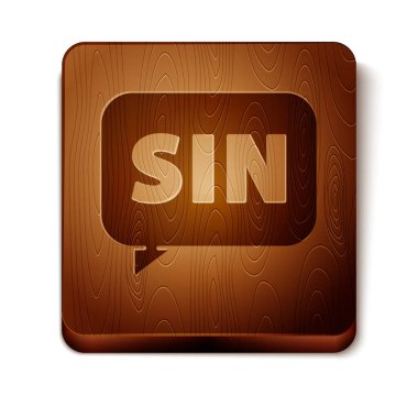 Kahverengi Matematik fonksiyonu sinüs simgesi beyaz arkaplanda izole edilmiştir. Tahta kare düğme. Vektör İllüstrasyonu