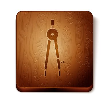 Kahverengi Çizim pusula simgesi beyaz arka plan üzerinde izole. Pusula işareti. Çizim ve eğitim araçları. Geometrik alet. Ahşap kare düğme. Vektör İllüstrasyonu