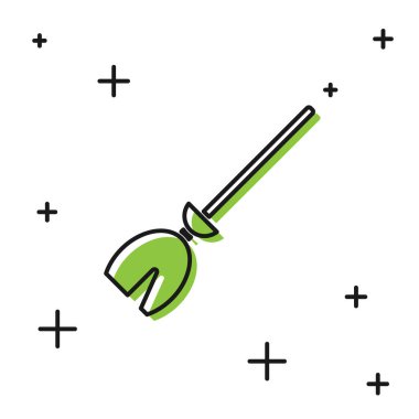 Siyah Cadıların süpürge simgesi beyaz arkaplanda izole edilmiş. Mutlu Cadılar Bayramı Partisi. Vektör İllüstrasyonu