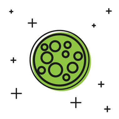 Beyaz arkaplanda siyah virüs simgesi izole edildi. Corona virüsü 2019-nCoV. Bakteri ve mikroplar, hücre kanseri, mikrop, mantar. Vektör İllüstrasyonu