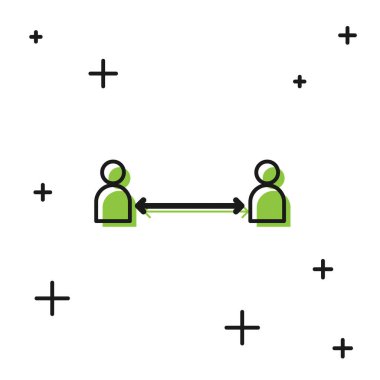 Siyah Güvenli Mesafe simgesi beyaz arkaplanda izole edildi. Virüsler ve insanlar enfeksiyon riski için mesafeyi koruyorlar. Vektör İllüstrasyonu