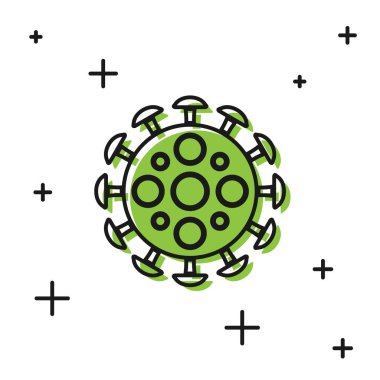 Beyaz arkaplanda siyah virüs simgesi izole edildi. Corona virüsü 2019-nCoV. Bakteri ve mikroplar, hücre kanseri, mikrop, mantar. Vektör İllüstrasyonu