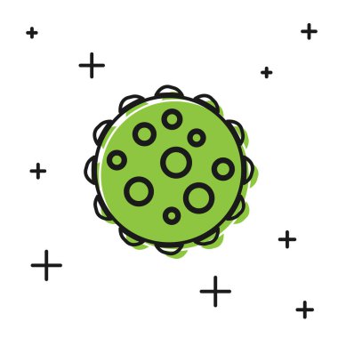 Beyaz arkaplanda siyah virüs simgesi izole edildi. Corona virüsü 2019-nCoV. Bakteri ve mikroplar, hücre kanseri, mikrop, mantar. Vektör İllüstrasyonu