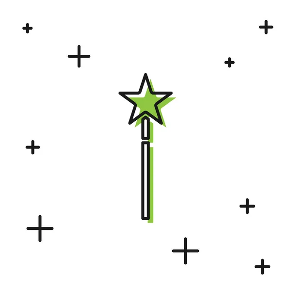 Ikona Czarnej Różdżki Odizolowana Białym Tle Magiczny Dodatek Kształcie Gwiazdy — Wektor stockowy