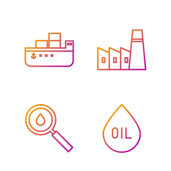 Impostare Linea Goccia Olio Goccia Olio Nave Petroliera Costruzione Fabbrica — Vettoriale Stock