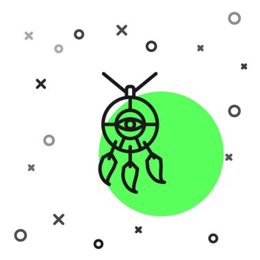 Beyaz arka planda tüy ikonu olan siyah çizgi rüya avcısı. Vektör İllüstrasyonu