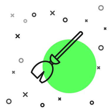 Siyah çizgi cadıları beyaz arka planda izole edilmiş süpürge ikonu. Mutlu Cadılar Bayramı Partisi. Vektör İllüstrasyonu