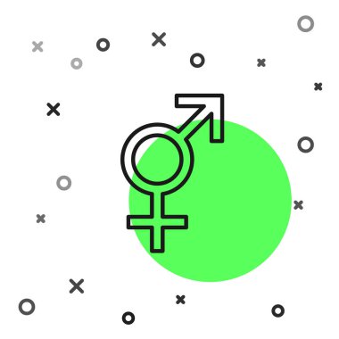 Siyah çizgi Cinsiyet simgesi beyaz arka planda yalıtılmış. Kadın ve erkeğin sembolleri. Seks sembolü. Vektör İllüstrasyonu