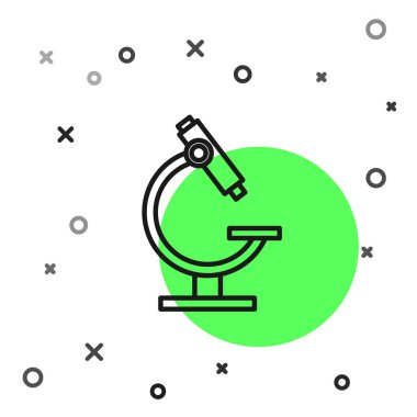 Siyah çizgi mikroskop simgesi beyaz arkaplanda izole edildi. Kimya, ilaç aleti, mikrobiyoloji büyütme aracı. Vektör İllüstrasyonu