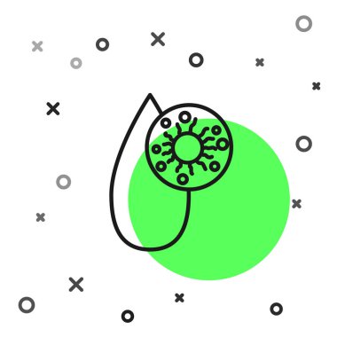 Siyah çizgi kan testi ve virüs molekülü koronavirüs ikonu beyaz arka planda izole edildi. Coronavirus, COVID-19. 2019-NCoV. Vektör İllüstrasyonu