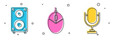 Stereo hoparlörünü, bilgisayar fare oyunu ve mikrofon simgesini ayarla. Vektör