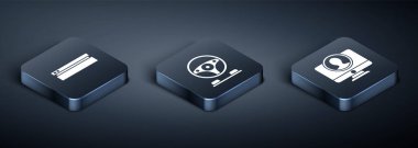 Isometric Video oyun konsolunu ayarla, hesap ekranı ve Yarış simülatörü kokpit simgesi oluştur. Vektör