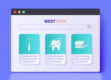 Diş beyazlatma konsepti diş fırçası ve diş macunu ikonlu diş fırçası. Vektör