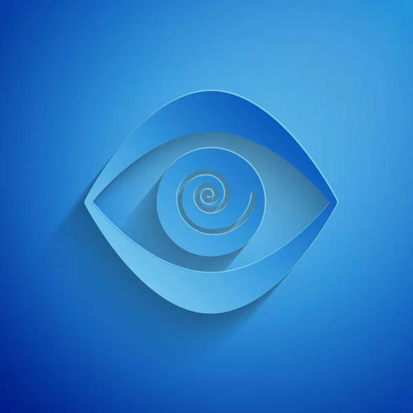 Paper Cut Hypnosis Icon Isolated Blue Background Human Eye Spiral — Stock Vector