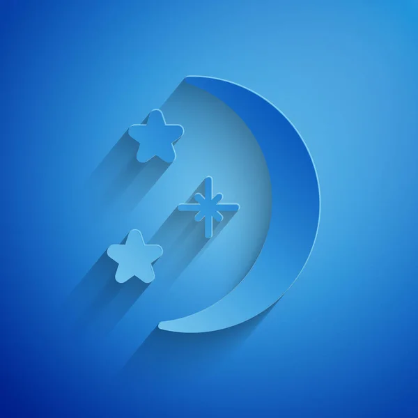 Corte Papel Icono Luna Estrellas Aislado Sobre Fondo Azul Estilo — Archivo Imágenes Vectoriales