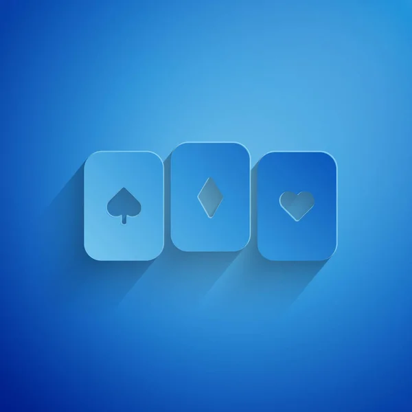 Paper Cut Playing Cards Icon Isolated Blue Background Casino Gambling — ストックベクタ