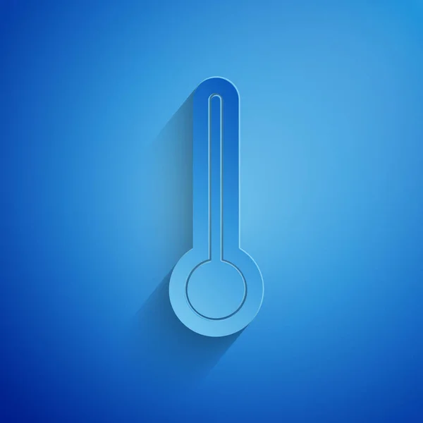 Paper Cut Medical Thermometer Medical Examination Icon Isolated Blue Background — Stock Vector