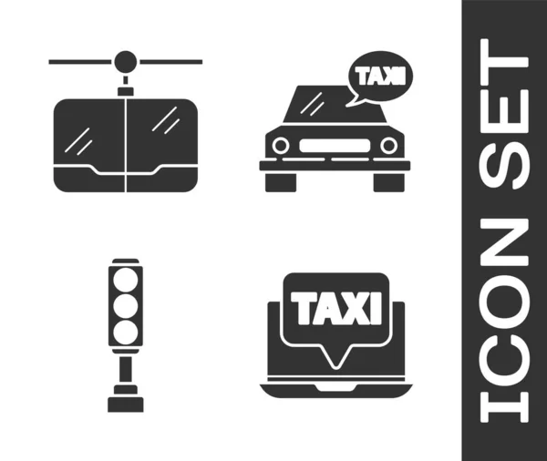 Establecer Servicio Taxi Llamada Por Ordenador Portátil Teleférico Semáforo Taxi — Vector de stock