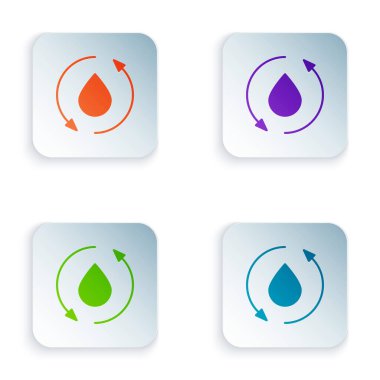 Renk yağı bırakma simgesi beyaz arkaplanda izole edildi. Kare düğmelere renkli simgeleri yerleştir. Vektör İllüstrasyonu