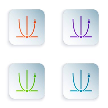 Beyaz arkaplanda renk grafiği, çizelge, diyagram, bilgi, turta grafik simgesi izole. Kare düğmelere renkli simgeleri yerleştir. Vektör İllüstrasyonu