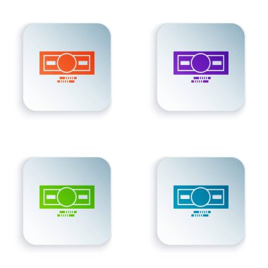 Renk Yığını kağıt para para ikonu beyaz arka planda izole. Para desteleri. Para birimi. Kare düğmelere renkli simgeleri yerleştir. Vektör İllüstrasyonu