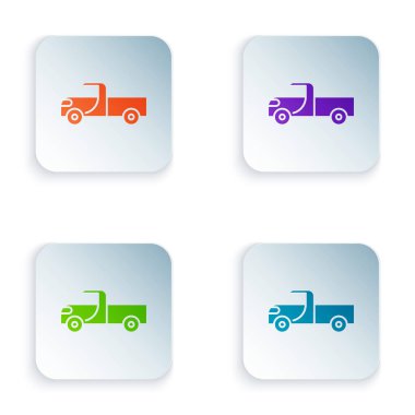 Beyaz arkaplanda izole edilmiş renkli kamyonet simgesi. Kare düğmelere renkli simgeleri yerleştir. Vektör İllüstrasyonu