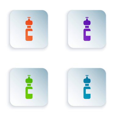 Beyaz arkaplanda izole edilmiş renkli su ikonu. Soda su içme tabelası. Kare düğmelere renkli simgeleri yerleştir. Vektör İllüstrasyonu