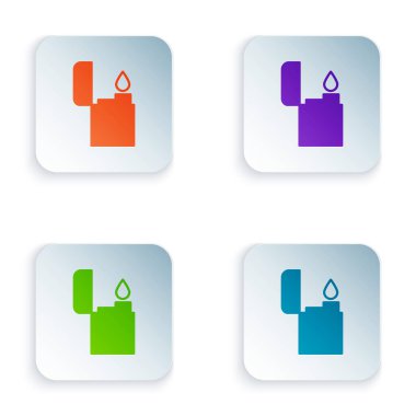 Renk Işığı simgesi beyaz arkaplanda izole edildi. Kare düğmelere renkli simgeleri yerleştir. Vektör İllüstrasyonu