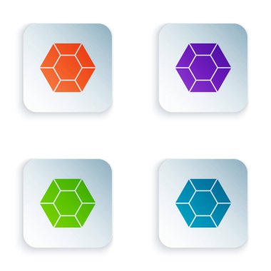 Beyaz arkaplanda izole edilmiş renkli Sihirli Taş simgesi. Fantezi kristali. Maç için mücevher. Kare düğmelere renkli simgeleri yerleştir. Vektör İllüstrasyonu