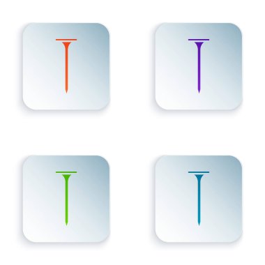 Beyaz arkaplanda izole edilmiş renkli metal tırnak simgesi. Kare düğmelere renkli simgeleri yerleştir. Vektör İllüstrasyonu